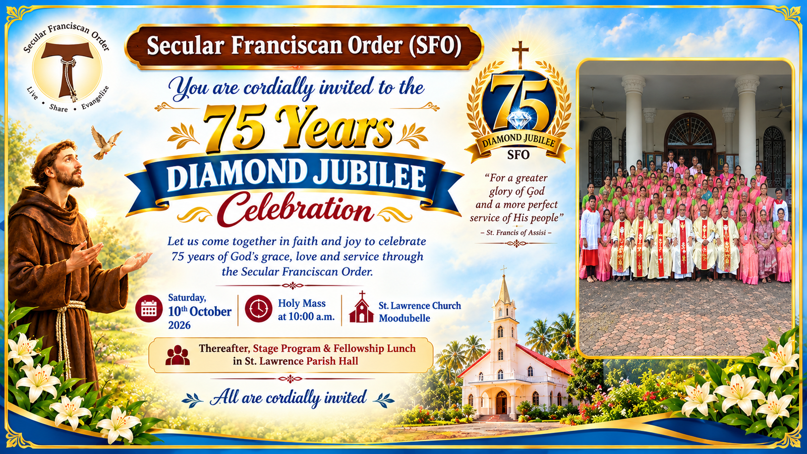 Secular Franciscan Order of St. Lawrence Parish Moodubelle, Celebrates Platinum Jubilee